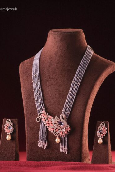 Swan Serenade Pastel Beads Necklace Set (Necklace + Earrings)