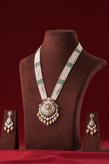 Zarvani Green Polki Pendant Set