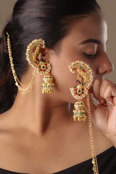 Rajsi Peacock Ear Cuff Jhumkas