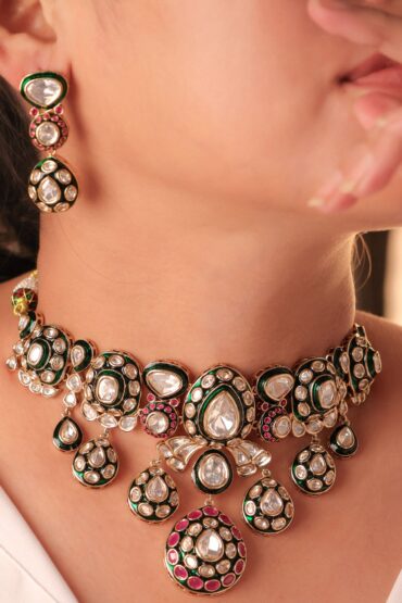 Mughal Meenakari Polki Choker Set (Emerald & Ruby)