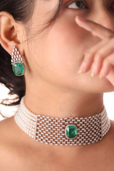 Emerald Grid Pearl Choker Set