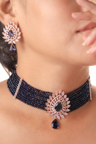 Aurora Petal Choker Set (Blush Amethyst / Midnight Sapphire)