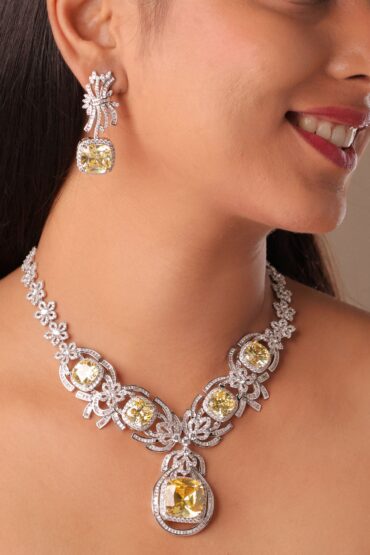 Citrine Yellow Stone Diamond Necklace Set