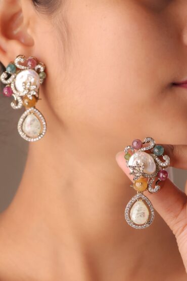 Navratna Pearl Drop Earrings