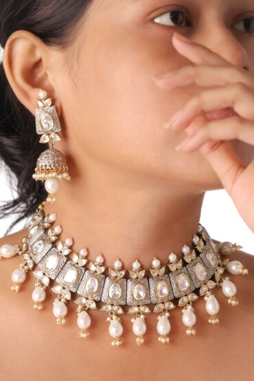 Mughal Pearl Cascade Polki Choker Set