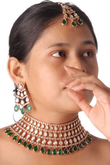 Emerald Shehzadi Polki-Drop Bridal Choker Set