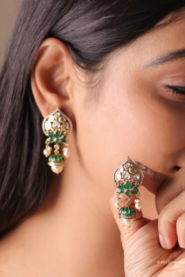 Lotus Meenakari Kundan Jhumka Earrings
