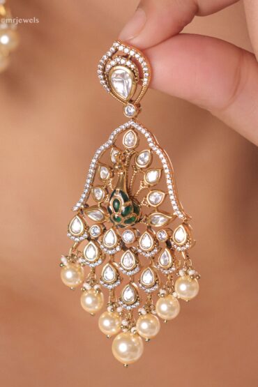 Mayuri Kundan Peacock Pearl Dangler Earrings