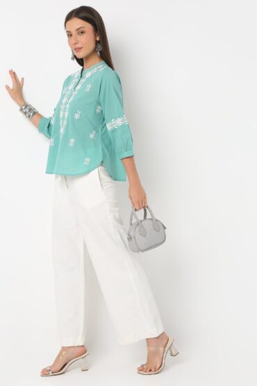 Embroidered Band Neck Top