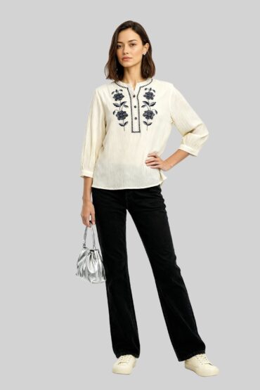 Embroidered Flared Top
