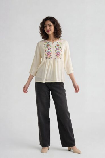 Embroidered Flared Top