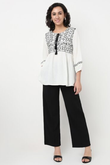 Embroidered Yoke Relaxed Fit Top