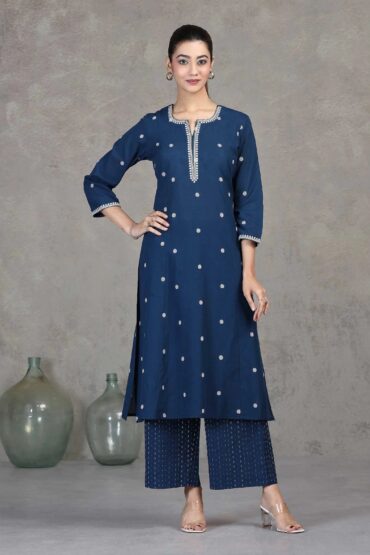 Indigo Embroidered A-Line Co-ord Set