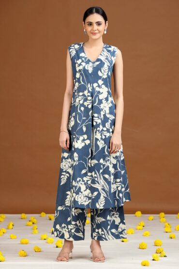 Indigo Floral Printed A-Line Co-ord Set
