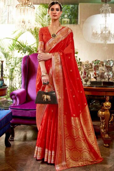 Lorna Red Silk Blend Banarasi Aentic Saree