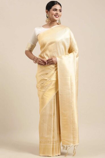 Goldie Cream Art Silk Banarasi Aentic Saree