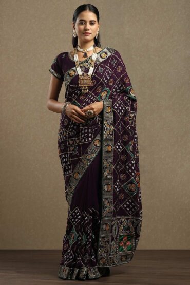 Laxmi Purple Vichitra Silk Ethnic Motif Ready To Wear Aentic Saree