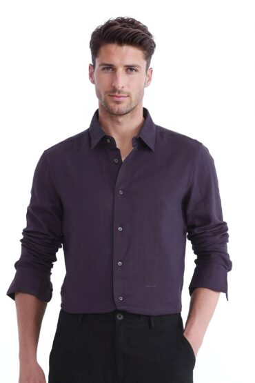 Aentic Men's Layerr Ls-25 Purple Cotton Plain Regular Fit Full Sleeve Collared Shirt
