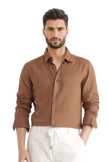 Aentic Men's Layerr Ls 25 Brown Cotton Plain Regular Fit Full Sleeve Collared Shirt