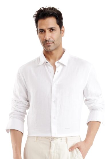 Aentic Men's Layerr Ls-25 White Plain Regular Fit Full Sleeve Collared Shirt