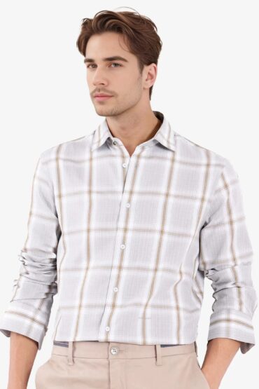 Aentic Men's Lorde Light Grey Cotton Checked Print Regular Fit Full Sleeve Collared Shirt