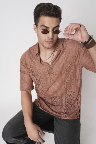 Georgia Peach Crochet Oversized Polo Shirt