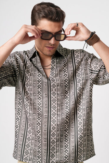 Brown Tribal Print Oversized Polo Shirt