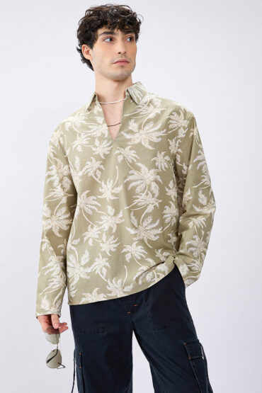 Beachy Palm Escape Oversized Polo Shirt
