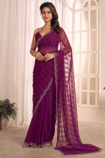 Lana Magenta Striped Georgette Ready to Wear Aentic Saree