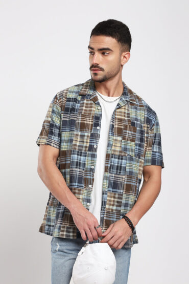 Multicolor Patchwork Resort Collar Oversized Shirt