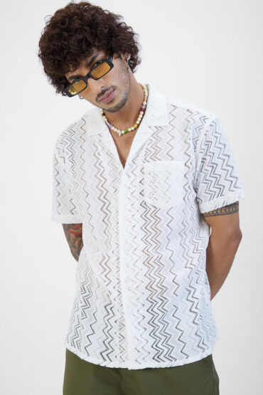 Stylish White Oversized Crochet Shirt