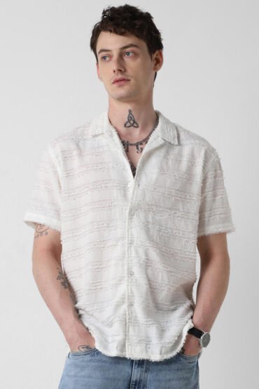 Snow White Textured Frayed Oversized Shirt