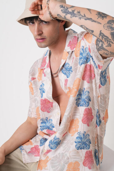 Sublime Artistic Floral Cream Oversized Shirt