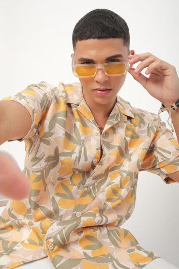 Multicolour Leafy Printed Notch Collar Oversized Shirt