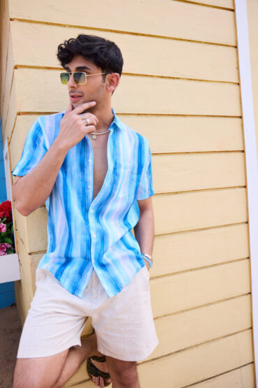 Blue Tie-Dye Striped Shirt