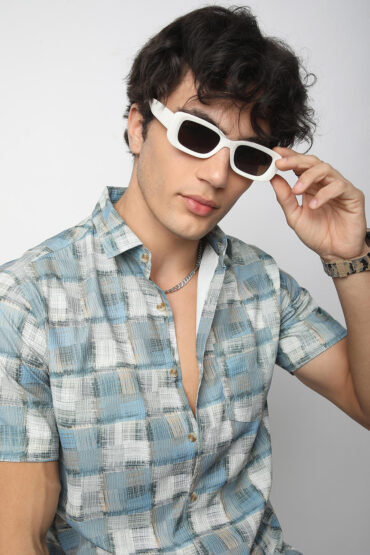 Bluish Patchwork Textured Shirt