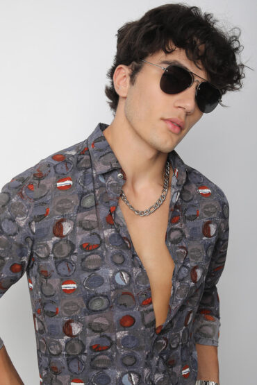Voguish Circular Abstract Printed Grey Shirt