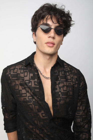 Breezy Black Maze Textured Mesh Shirt