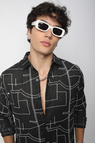 Quirky Black Contrast Embroidered Shirt