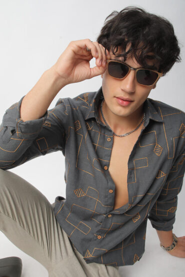 Schmick Porpoise Grey Diamond Maze Embroidered Shirt