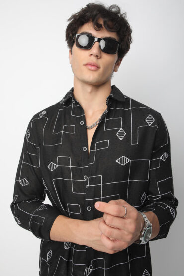 Schmick Black Lozenge Maze Embroidered Shirt
