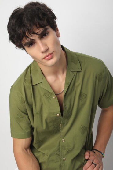 Olive Leaf Embroidered Oversized Shirt