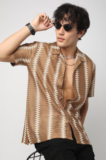 Zig-Zag Russet Brown Crochet Oversized Shirt