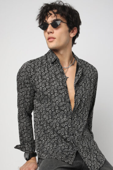 Black Twisted Motifs Printed Shirt