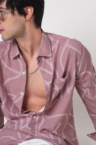 Dark Peach Printed Creased Shirt