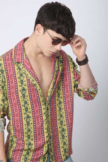 Multicolor Abstract Printed Lapel Collar Oversized Shirt