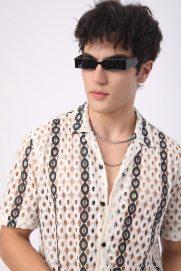 White Guipure Crochet Oversized Shirt