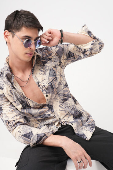 Graffito Grey & Ivory Corduroy Shirt