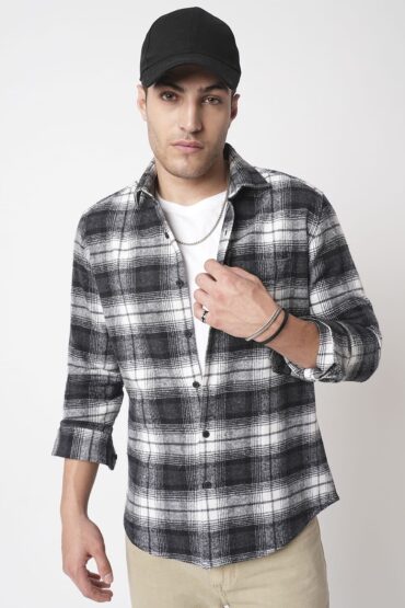 Super Soft Black & White Tartanique Checks Flannel Shirt