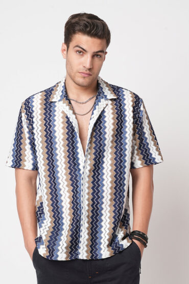 Multicolour Chevron Stripes Crochet Oversized Shirt